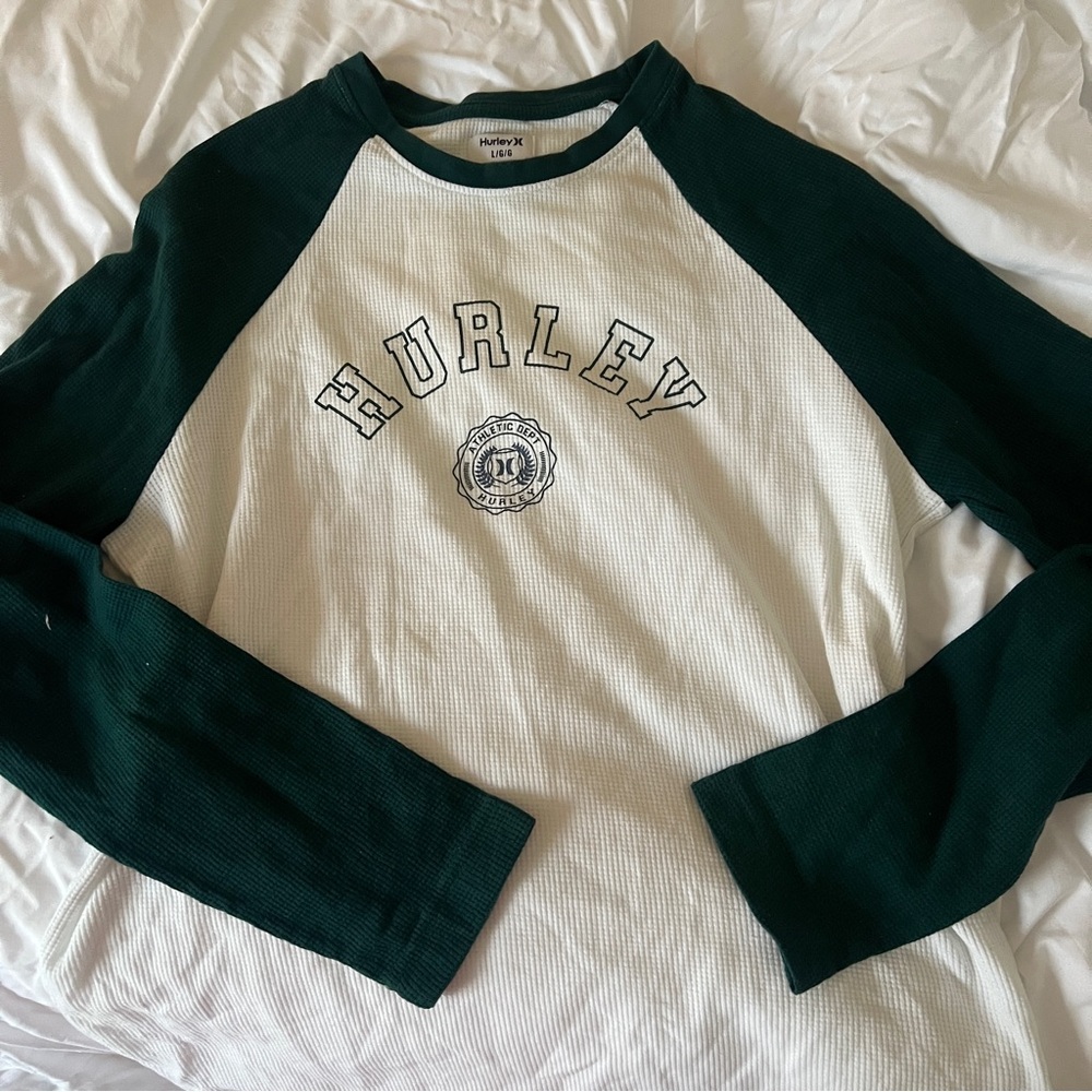 Hurley Dark Green and White Long Sleeve Tee